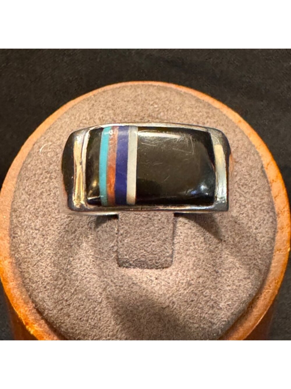 Sterling Silver 925 Black Onyx Multi Stone Inlay Statement Ring Size 9.5